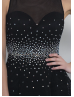 Black Tulle Beaded Sheer Backless Knee Length Prom Dress